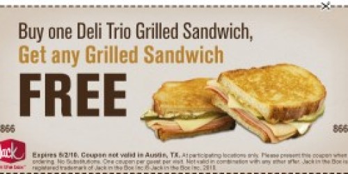 Jack in the Box: Buy 1 Get 1 FREE Grilled Sandwich!