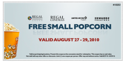 Regal Entertainment: FREE Small Popcorn!