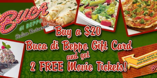 City Deals: *HOT!* Buca Di Beppo $20 Gift Card AND 2 Movie Tickets Only $20!