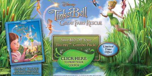 New $10/1 Tinker Bell and the Great Fairy Rescue Blu-ray Combo Pack Coupon!