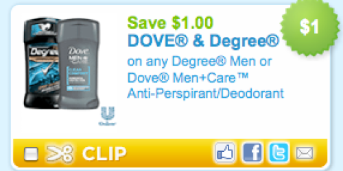 *HOT* $1/1 Degree Coupon = Free Deodorant + More