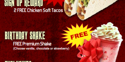 Del Taco eClub: 2 Free Chicken Soft Tacos + More