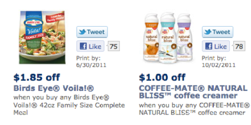 High Value Coffee-Mate & Birds Eye Coupons