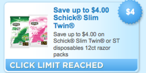 New $3/2 & $1/1 Schick Slim Twin Coupons