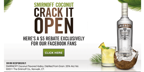$5 Smirnoff Coconut Flavored Vodka Rebate (Facebook)