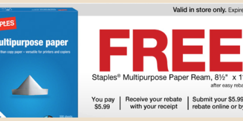 Staples: FREE Multipurpose Paper Ream (after Rebate)