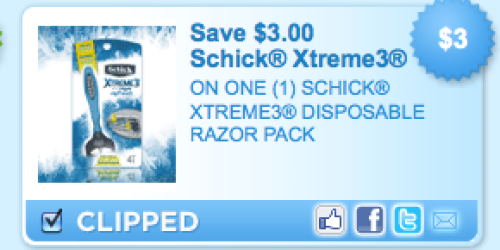 High Value $3/1 Schick Xtreme3 Razor Coupon (Available Again!) + Walgreens & Kroger Deals