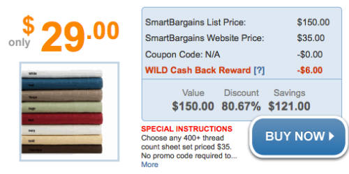 ShopAtHome.com: 420 Thread Count Cotton Sheets Only $29 Shipped (After Wild Cash Back Reward)