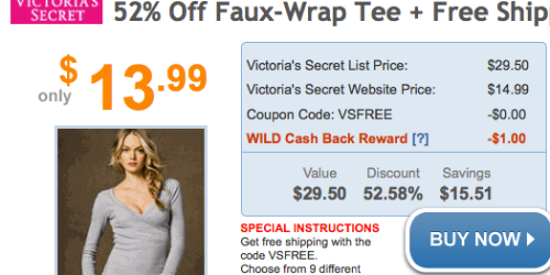 Victoria’s Secret: Faux-Wrap Tee as Low as $3.99 Shipped (After Secret Reward Card & Cash Back)