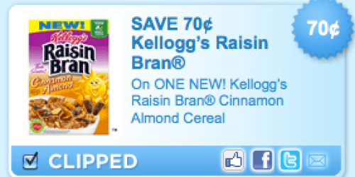 New $0.70/1 Kellogg’s Raisin Bran Cinnamon Almond Cereal Coupon