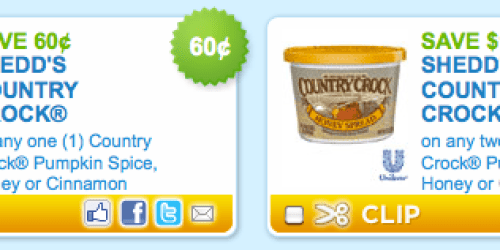 New $1.25/2 Country Crock® Pumpkin Spice, Honey or Cinnamon Coupon + More
