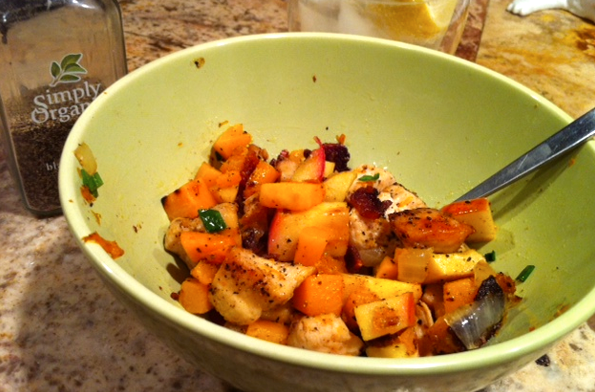 Squash Hash with Chicken, Apples and Bacon recipe