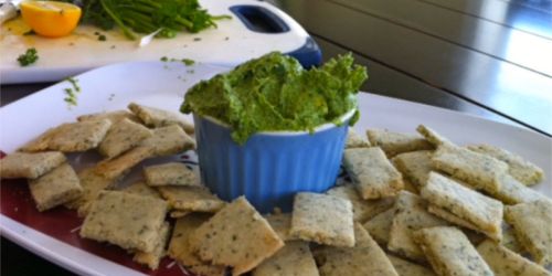 Cooking With Collin: Almond Flour Herb Crackers & Parsley Pesto Dip with Walnuts