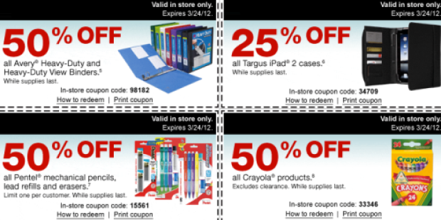 Staples: 50% Off Pental Mechanical Pencils, Crayola Products, Heavy-Duty Avery Binders…