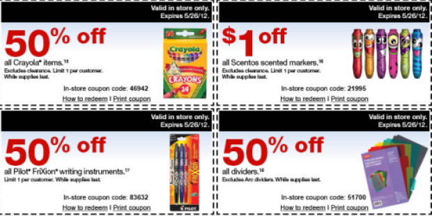 Staples: 50% off Crayola Products, 50% off All Dividers, 30% off Avery Binders + More