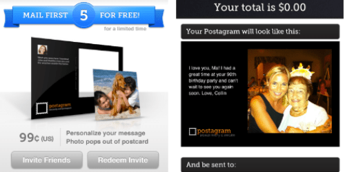 Free Postagram App = 5 Free Postcards Delivered w/ Pics From Your iPhone, Instagram, or Facebook