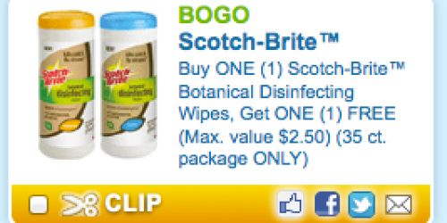 Buy 1 Get 1 Free Scotch-Brite Disinfecting Wipes Coupon + Walmart Deal