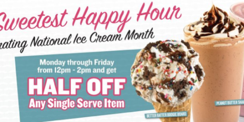 Marble Slab & Maggie Moo’s: Half Off ANY Single Serve Item from 12-2PM (Facebook)