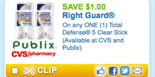 New Right Guard Total Defense Deodorant Coupon = FREE at Walgreens (Starting 7/22)