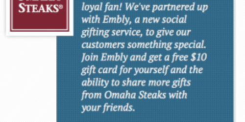 FREE $10 Omaha Steaks Gift Card (Facebook)