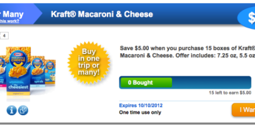 SavingStar: Buy 15 Kraft Mac & Cheese and Get $5 Cash (Valid thru October 10th)