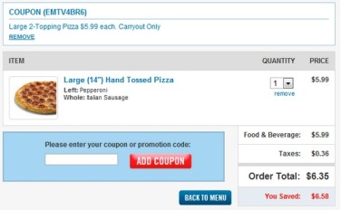 Dominos Pizza Large 2 Topping Pizza Only 5 99 Valid Through 9 9 Carryout Only Hip2save