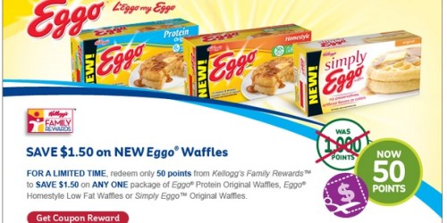 Kellogg’s Family Rewards: High Value $1.50/1 Eggo Waffles Coupon Only 50 Points (reg. 1,000!)