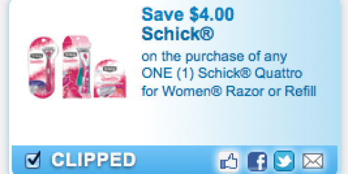 *HOT* $4/1 Schick Quattro for Women Coupon = Only $1.99 Each at CVS (Starting 9/30)