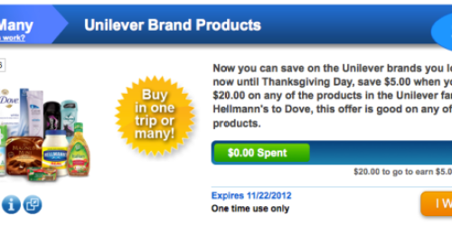 SavingStar: Buy $20 Worth of Unilever Products and Get $5 Cash (Valid thru November 22nd)