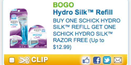 *HOT* Buy 1 Schick Hydro Silk Refill, Get 1 Shick Hydro Silk Razor FREE Coupon