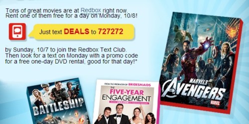 Redbox: Get a FREE Rental On 10/8 (When You Join the Redbox Text Club)