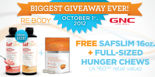 GNC: FREE SafSlim and Full Size Bag of Re-Body Hunger Chews ($60 Value – 1st 10,000!)