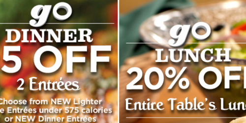Olive Garden: $5 Off 2 Dinner Entrees & 20% Off Entire Table’s Lunch Coupons (Valid Thru 10/25)