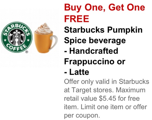 New Buy 1 Get 1 FREE Starbucks Pumpkin Spice Beverage Target ...