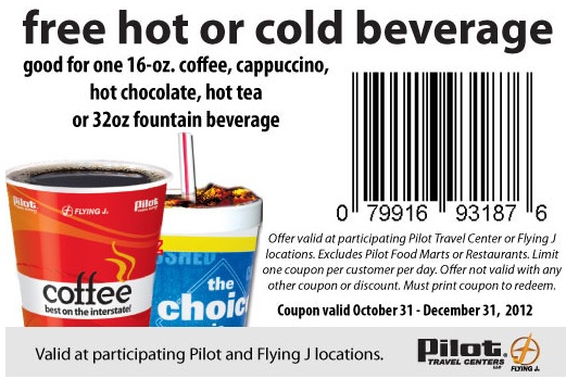 Pilot and Flying J: Free Hot or Cold Beverage Coupon (Facebook)