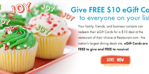 Restaurant.com Feed It Forward Holiday Offer: Give $10 eGifts to Your Friends for FREE