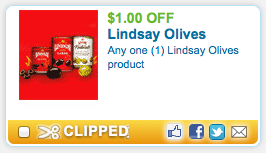 New $1/1 Lindsay Olives Coupon = FREE Olives at CVS and Walgreens