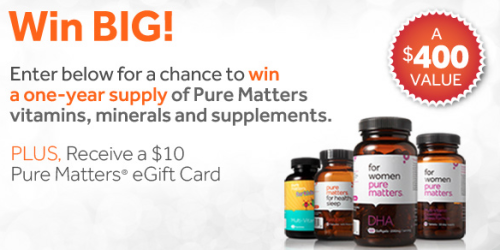 FREE $10 Pure Matters eGift Card = Possibly FREE Vitamins Shipped to Your Door