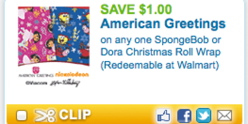 Rare $1/1 American Greetings SpongeBob or Dora Christmas Roll Wrap + Walmart Deal
