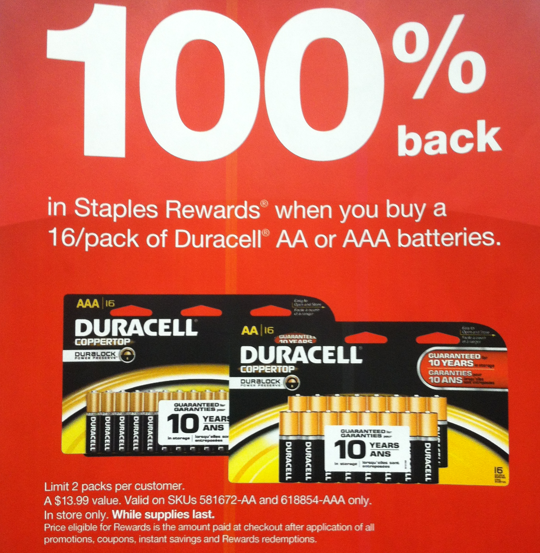 Staples FREE Duracell Batteries (After Rewards) • Hip2Save