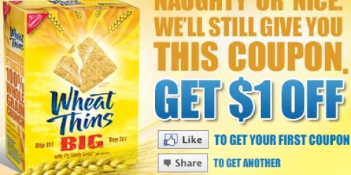 New $1/1 Wheat Thins Big Crackers Coupon (+ $1/2 Wheat Thins Original Crackers Coupon)