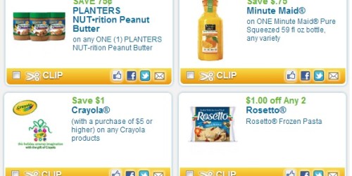 Rare Coupons.com Coupons: Planters NUTrition, Minute Maid, Crayola, and More