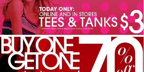 Wet Seal: $3 T-Shirts and Camis + 70% Off Your 2nd Item = 6 Items Only $2.69 Each Shipped