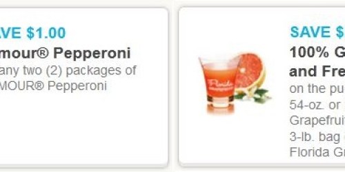 Rare $1/2 Armour Pepperoni & High Value $2/1 54 oz. Grapefruit Juice or 3 lb. Grapefruit Coupons