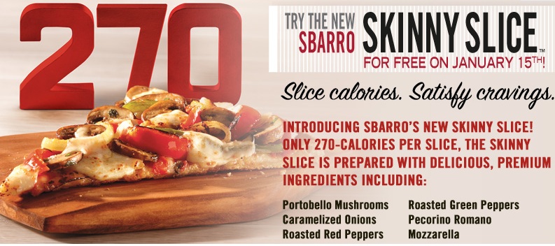 Sbarro: FREE Skinny Slice of Pizza on 1/15 (Print Coupon Now - Facebook)