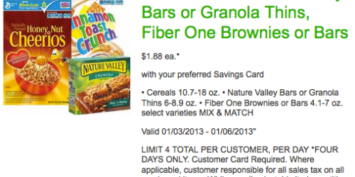 Albertsons & Jewel Osco Shoppers: Great Deal on General Mills Cereal, Nature Valley Bars + More