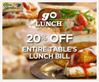 Olive Garden 20 Off Entire Table S Lunch Coupon 5 1 Lighter