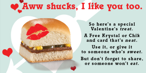 Krystal Burgers: FREE Krystal or Chik Sandwich (Facebook – Valid Through 2/28)