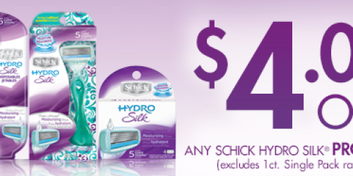 High Value $4/1 Schick Hydro Silk Product Coupon (Facebook) + Walgreens & Rite Aid Scenarios