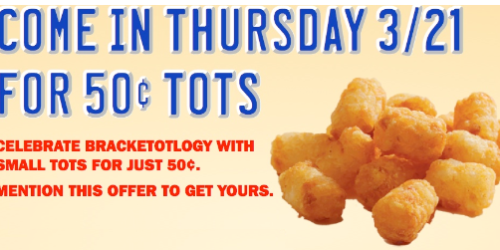 Sonic Drive-In: $0.50 Small Tots on 3/21
